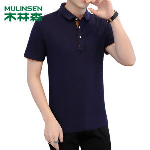 木林森（MULINSEN）polo衫男 潮流撞色短袖t恤男装休闲POLO衫翻领运动男T恤上衣 13F163100012 蓝橙 XL