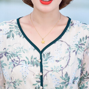 俞兆林中老年人女装妈妈装夏装雪纺印花连衣裙装衣服女AM20099 橘色 XXXL
