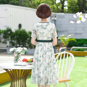 俞兆林中老年人女装妈妈装夏装雪纺印花连衣裙装衣服女AM20099 橘色 XXXL