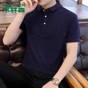 木林森（MULINSEN）polo衫男 潮流撞色短袖t恤男装休闲POLO衫翻领运动男T恤上衣 13F163100012 蓝橙 XL